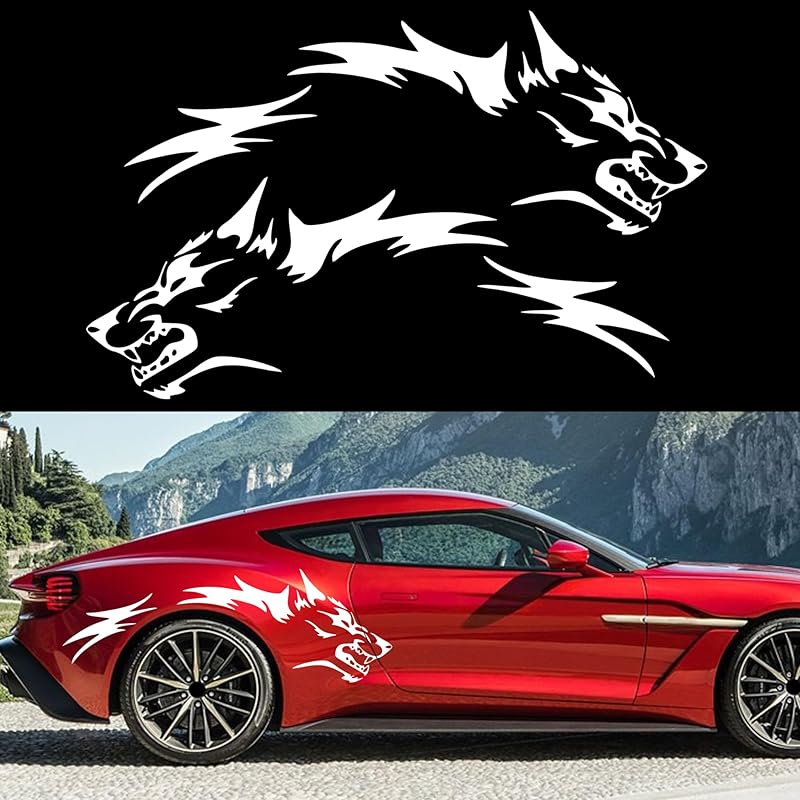 TOMALL 50'' 2Pcs Wolf Car Sticker Decal For Car Body Side Stickers Auto Wolf Graphics Racing Sports Stripes Stickers For SUV Off-Road Vehicles Car