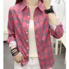 Women's Korean Style Plaid Shirt, Long Sleeve, Loose Fit, College Style Outerwear, 2025 Spring/Autumn Collection