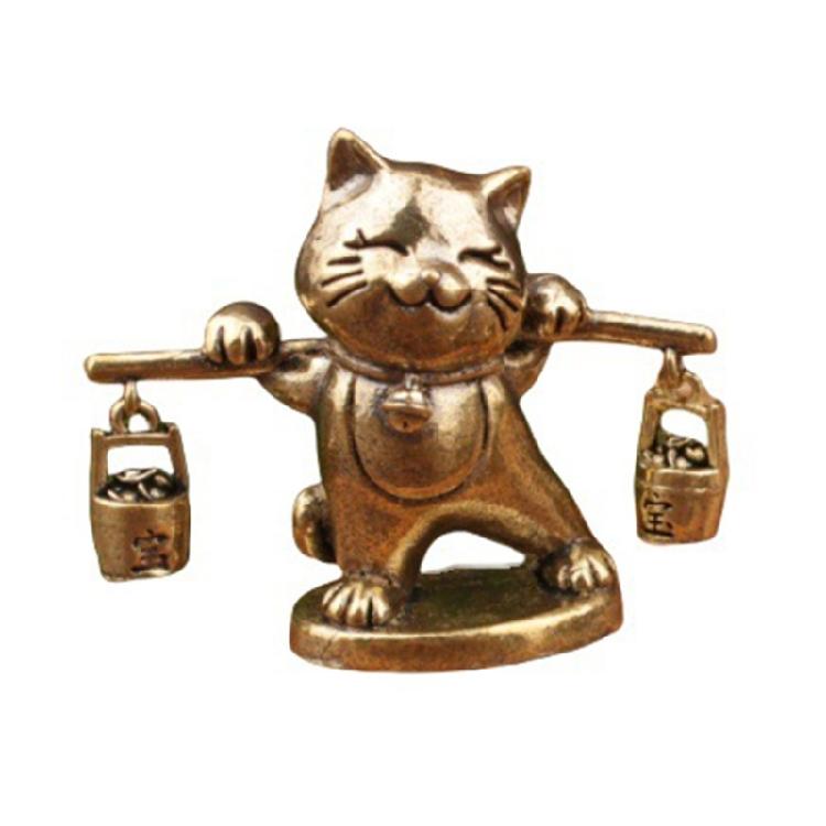 Retro Chinese Metal Cats Statue Kitten Carrying Baskets Fortune Figurine Elegant Decorative Piece for Tabletop Display