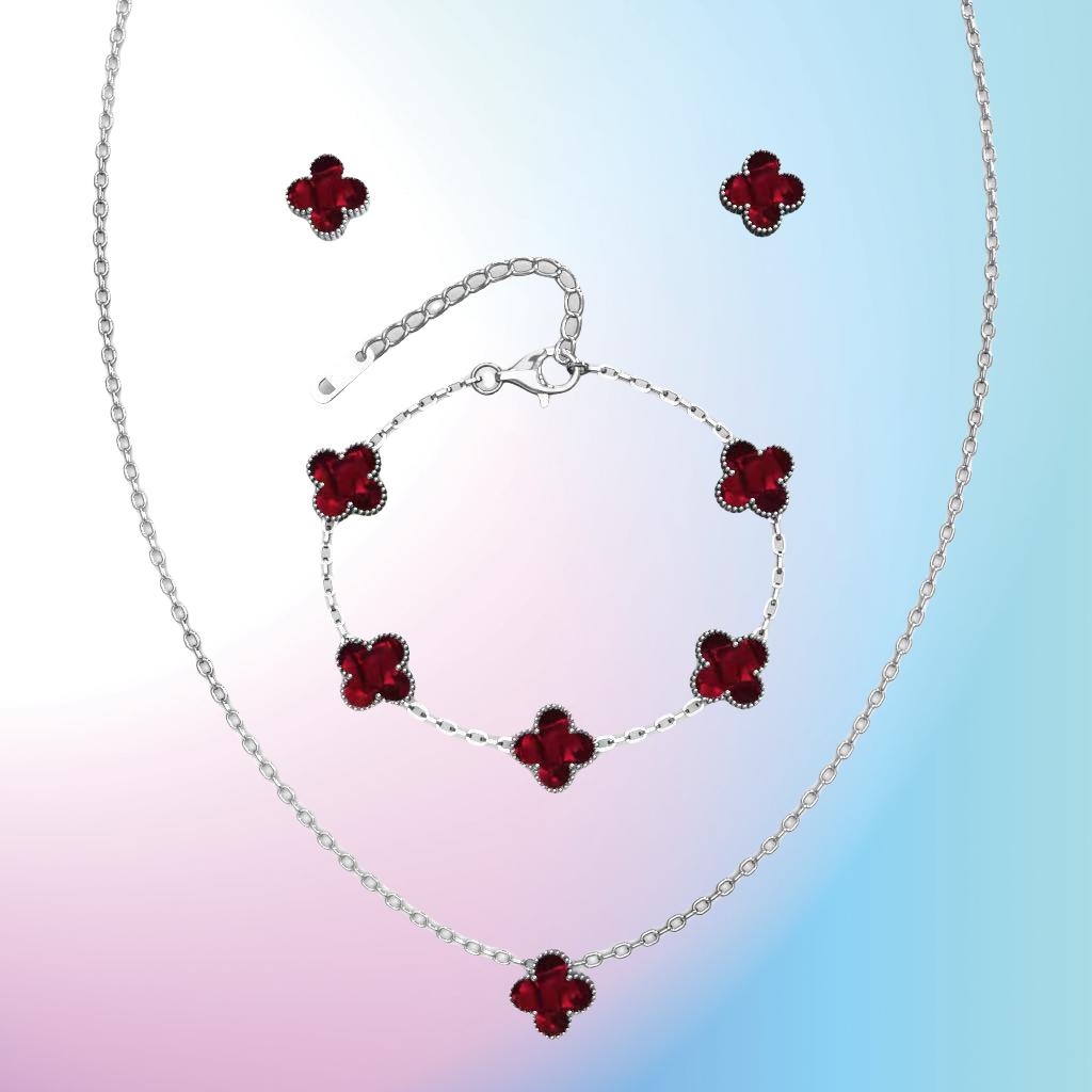 3PCS Versatile Stainless Steel Clover Jewelry Women's Set Necklace Earnail Bracelet Personalized Accessories