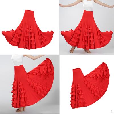 Flamenco Ballroom Dance Waltz Cvičení Moderní Soild Dlouhá sukně, jak je popsáno