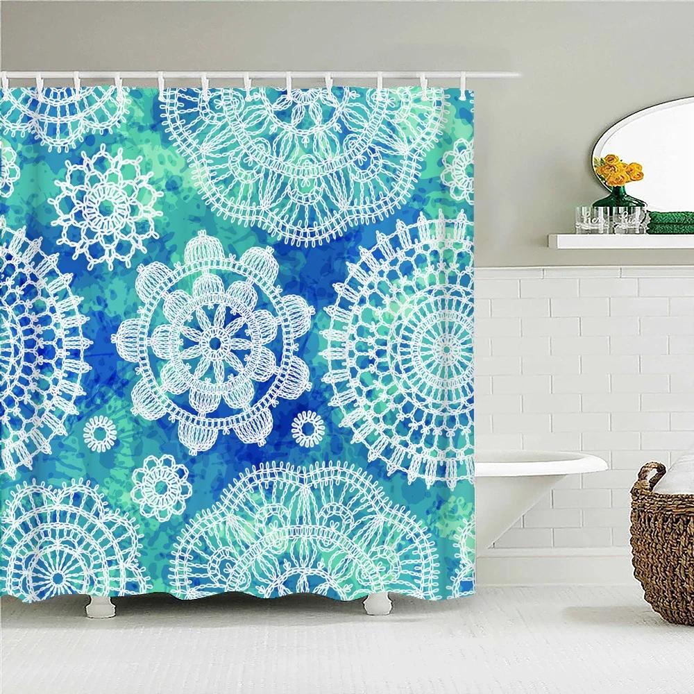 3D Flower India Bohemian Print Nordic Style Shower Curtain Set With Hooks Natural Landscape Home Decoration Bathroom Curtains