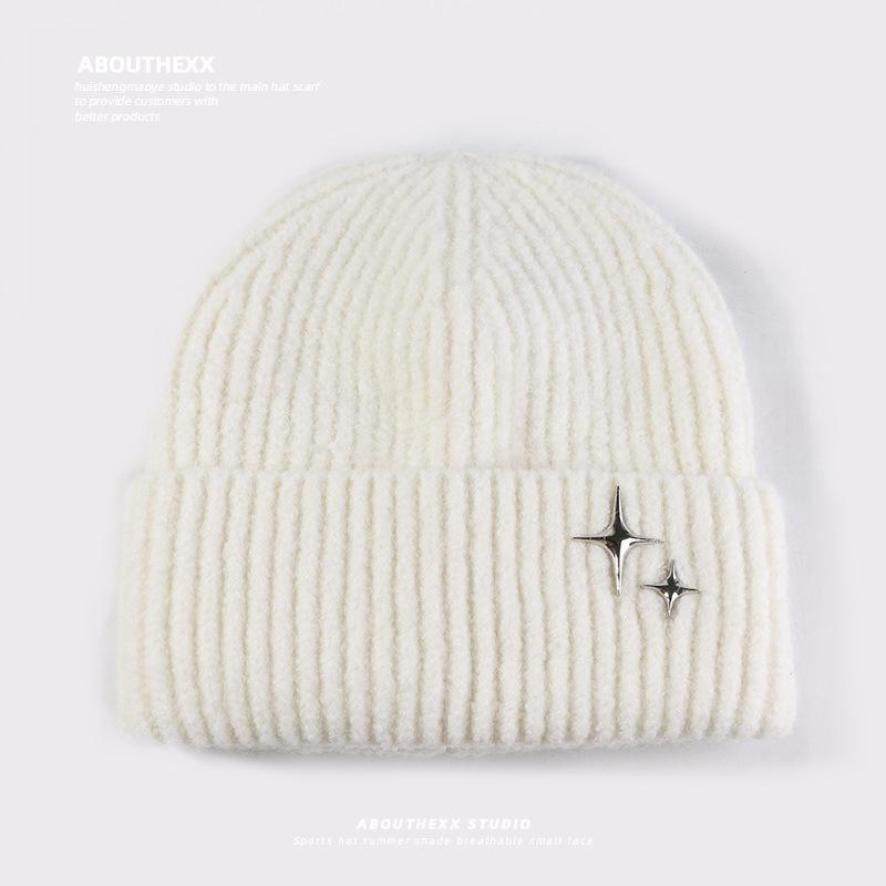 Autumn and Winter Wool Hat for Women Small and Small Stars Versatile Pullover Hat  Warm Knitted Hat  Face  Small Ear Protection  Cold Hat for Men