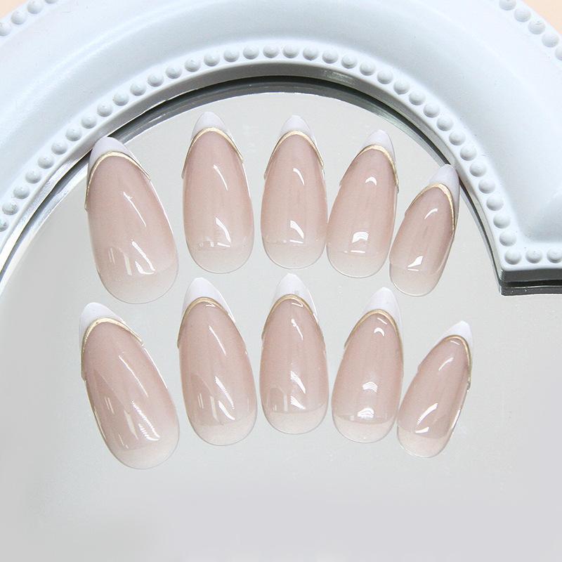 Simple three-dimensional Phnom Penh white French medium and long almond nail versatile ins European and American style nail art pieces 24 pieces