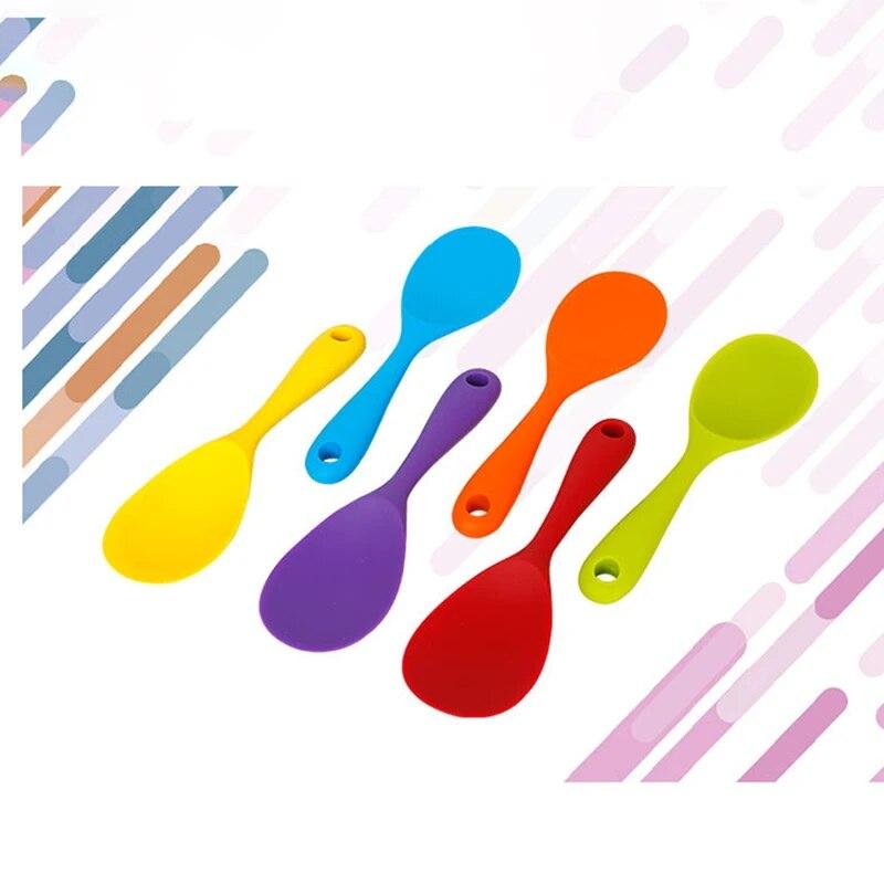 1Pcs Silicone Spoon Non-stick Cooking Spoon Anti-scalding Pot Rice High-temperature-resistant Spoon Durable Kitchen Gadgets