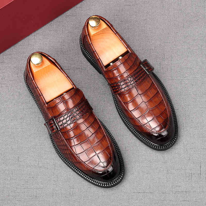 Fashion Fashion New Men Alligator Pattern Patent Leather Shoes Male Casual Wedding Dress Flats Loafers Homecoming Prom Zapatillas Hombre