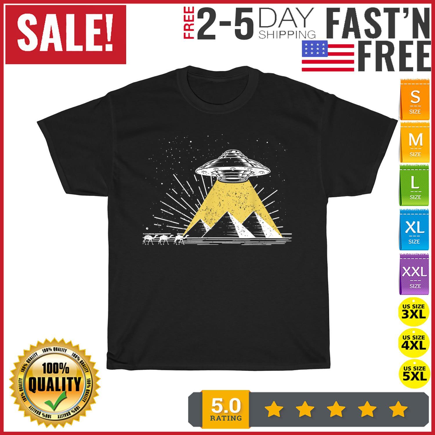 UFO Alien Abduction Pyramids Ancient Egypt Camels Science T Shirt Mens Womens Tees Top Men Women NEW XL