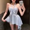 Plaid Mid-Length Backless Sleeveless Bandeau Top