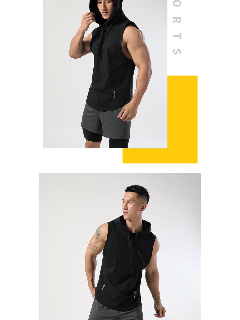 Men's Quick-Dry Hooded Sleeveless T-Shirt for Fitness and Boxing