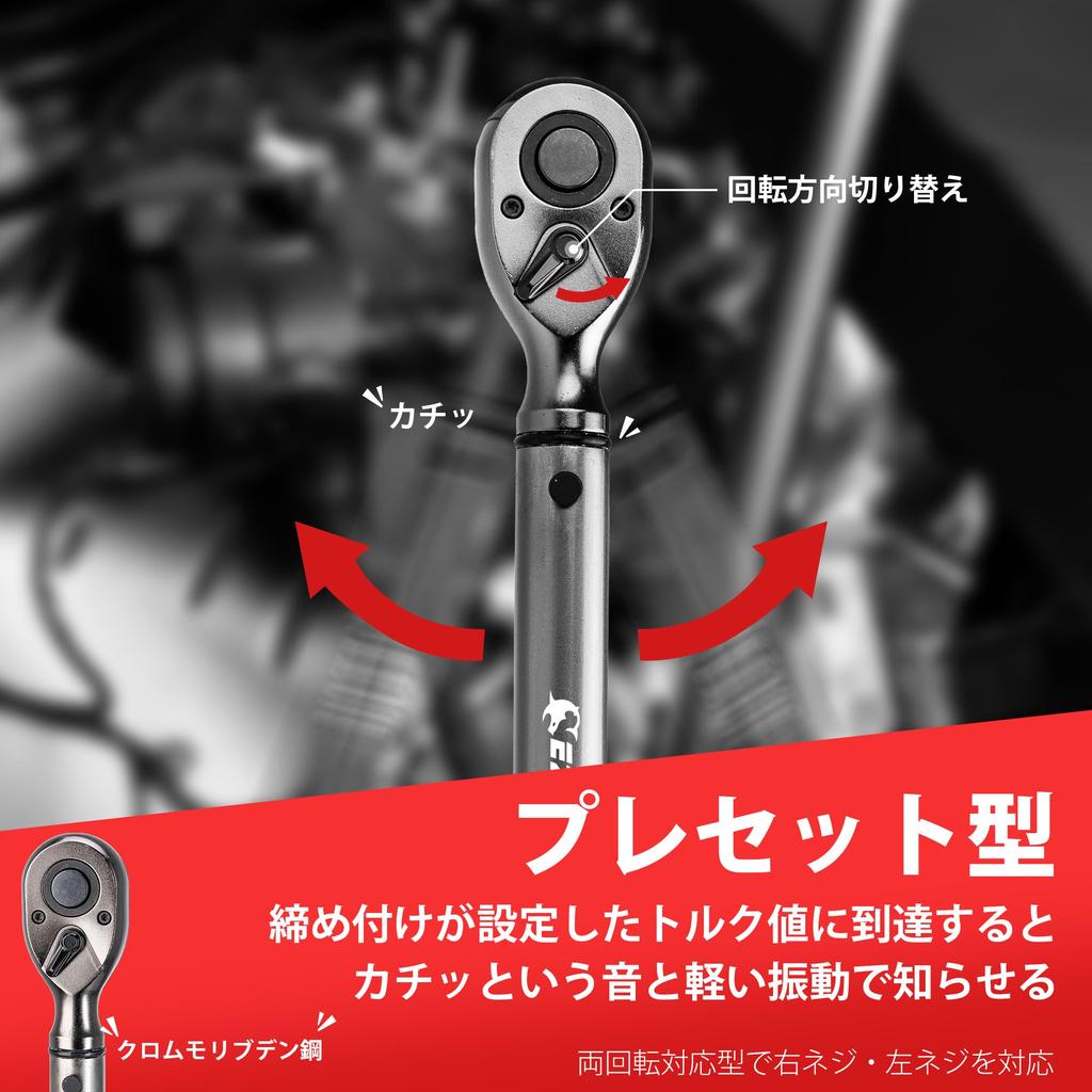 EZARC Torque Wrench Socket Angle Preset Type Accuracy Overall Length 600mm Chrome Molybdenum Steel Tire Change Rotation Reverse Thread Compatible
