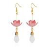 Antique New Chinese Long Earrings Imitation Pearl Water Drop Lotus Earrings Women'S National Tide Elegant Retro New Chinese Earrings