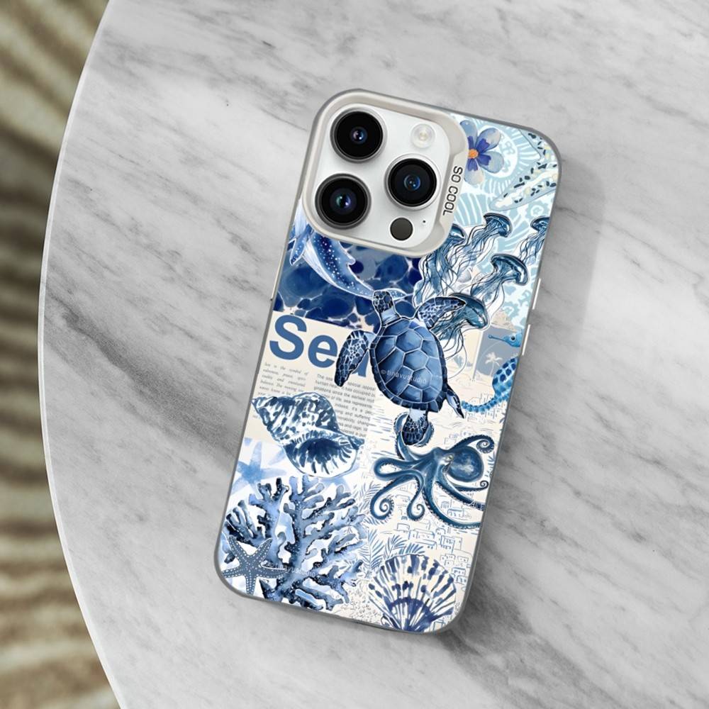 Sea Ocean Shark Art Phone Case For iPhone 13,15,14,16,12,11,Mini,MAXXS,Pro,SE, White Matte Shockproof Cover