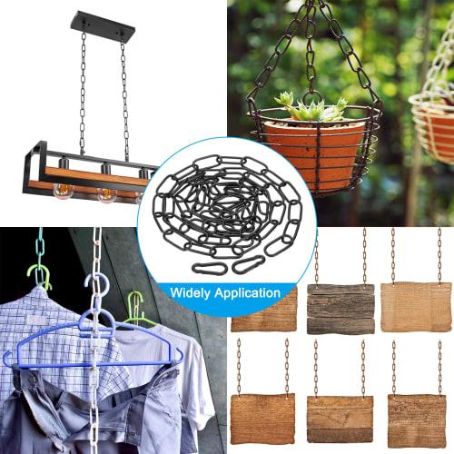 PATIKIL 1.82 M Black Finish Lighting Hanging Chains, Set of 2, Metal Loop Chains for Hanging Plant Pendant Chandelier Light Fixtures