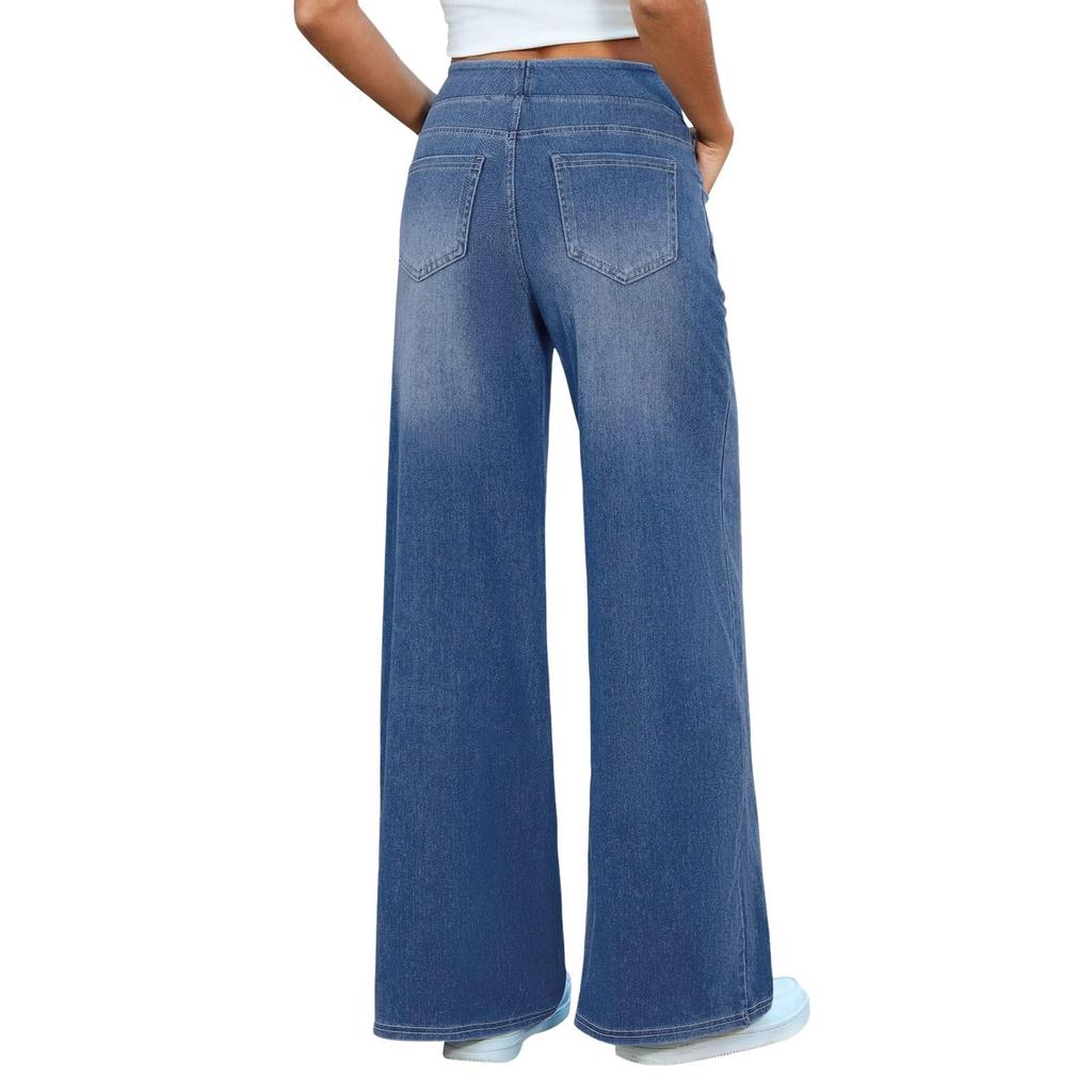 Women Wide Leg Relaxed Fit Denim Trousers Casual High Waisted Straight Pants Jeans