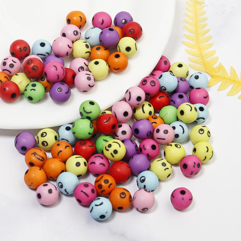 100Pcs/lot Acrylic Beads Mix Color 7.8mm Facial Expression Beads Spacer  For Jewelry Making Handmade Diy Bracelet Necklace
