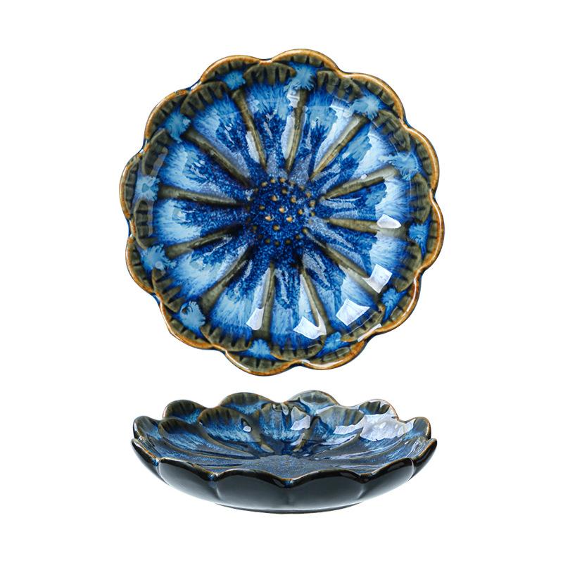 Japanisch Haushalt Kreativ Retro Dippschale Würze Keramik Ofenbrand Lotusblume Lotusblatt Bunt