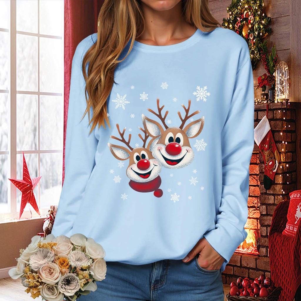 Sweat-shirt pull-over à manches longues décontracté à la mode pour femmes, coupe ample, imprimé de Noël, col rond