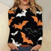 Fashionable 3D digital printed Halloween bat pattern women's round neck long sleeved T-shirt