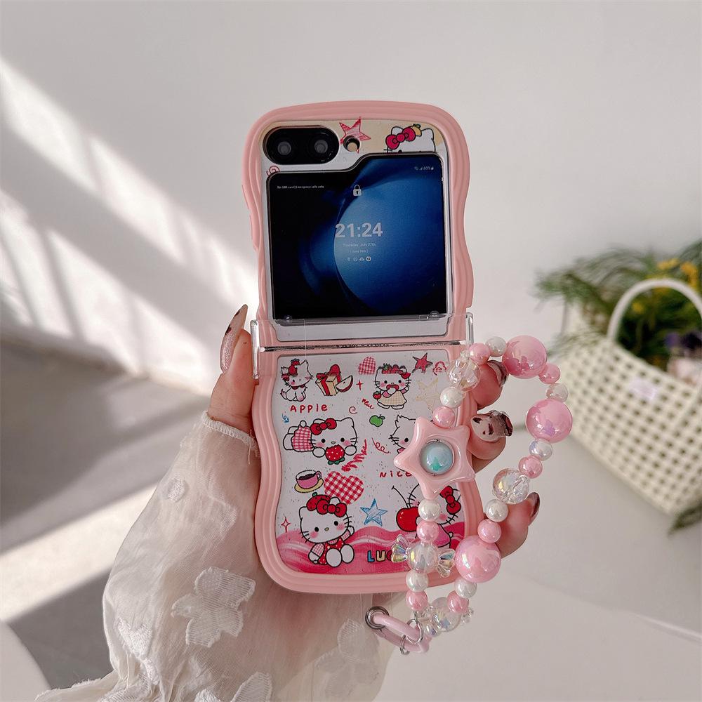 Hello Kitty Soft PC Phone Case with Lanyard for Samsung Galaxy Z Flip Series (7/6/5/4/3)