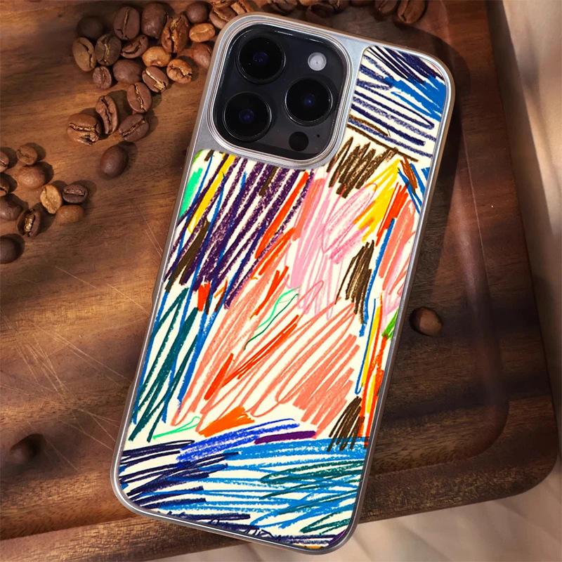 Colored Crayon Graffiti Lines for iPhone17 Mobile Phone Case Apple 15 Matte PC16 Personality 13 Art 14