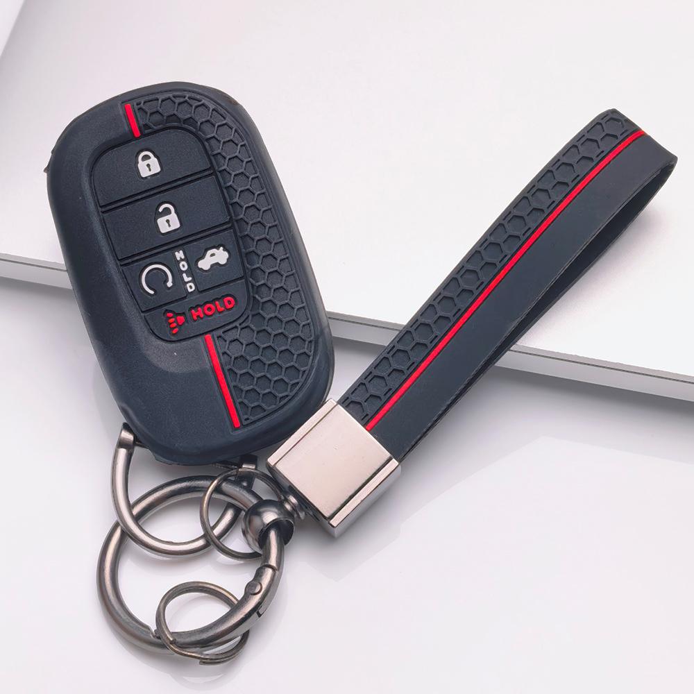 Силиконовый чехол для брелока автомобиля Honda Civic Accord Inspire HRV CRV Pilot Odyssey ZR с брелоком, сотовая текстура, гоночная полоса, чехол для пульта дистанционного управления автомобилем чёрный