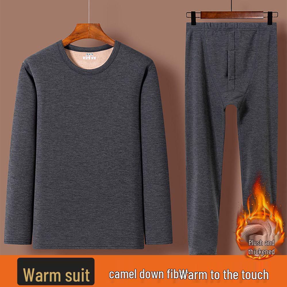 

Men s Winter Warm Fleece-Lined Camel Wool Underwear Set - Crew Neck, Quick Heating, for Middle-Aged and Elderly L [100-115 lbs]