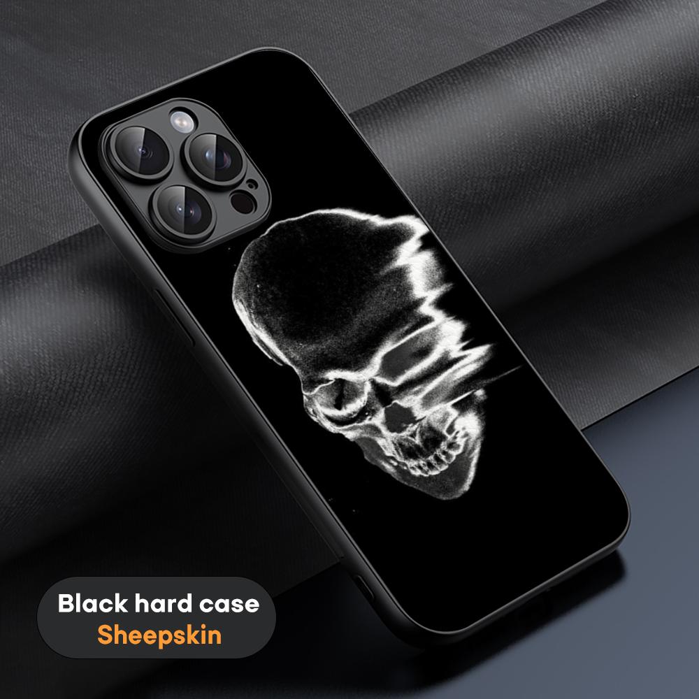 Cool Hip-hop Skull Logo Poster Phone Case For iPhone 16 15 14 13 12 11 Plus Pro Max Limited Black Hard Case Sheepskin