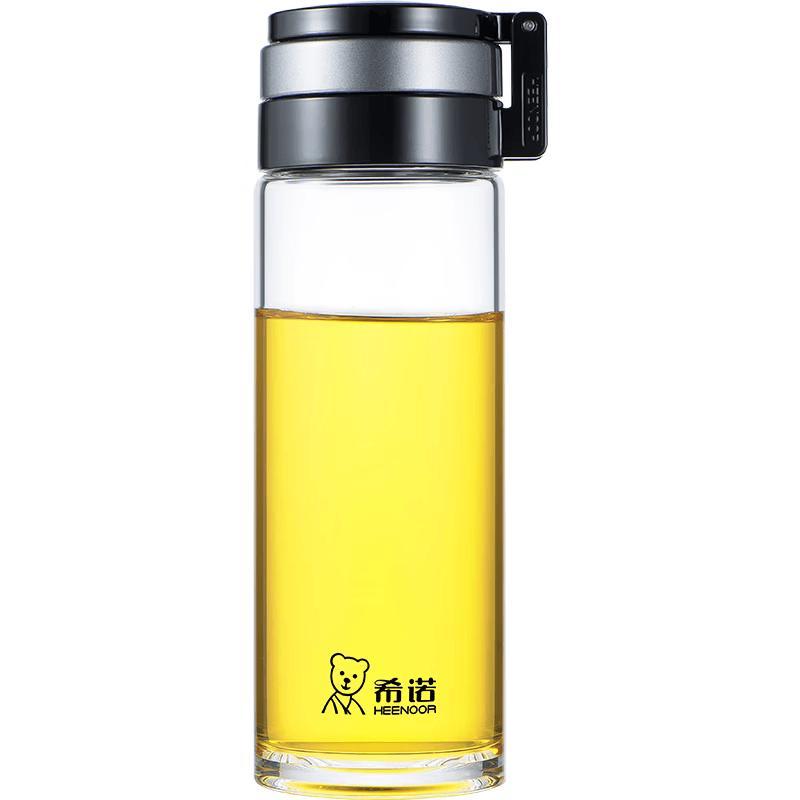 Heenoor Single-Layer Glass Sports Water Bottle with Tea Infuser, 695ml