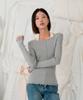 VLETI Viscose Frill Boat Neck Embroidered Reverse Knit (Gray)