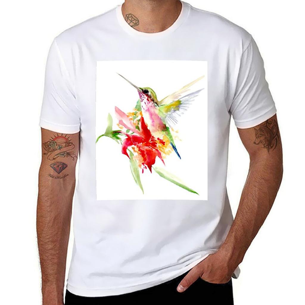 Hummingbird And Flowers Tshirt Big Size Loose Fit Tee Shirt