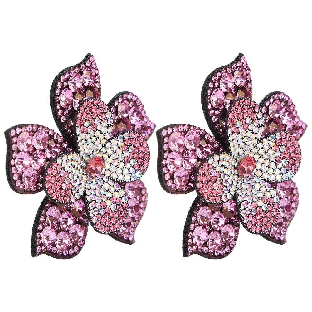 2PCS Pink Rhinestone Hair Clip DIY Accessory Camellia Lapel Pin For Women