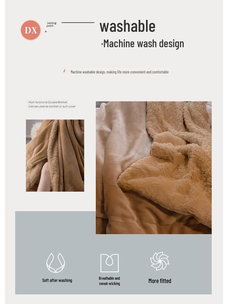 Double-Layer Thickened Flannel and Lamb Fleece Blanket with Solid Color and Custom Logo