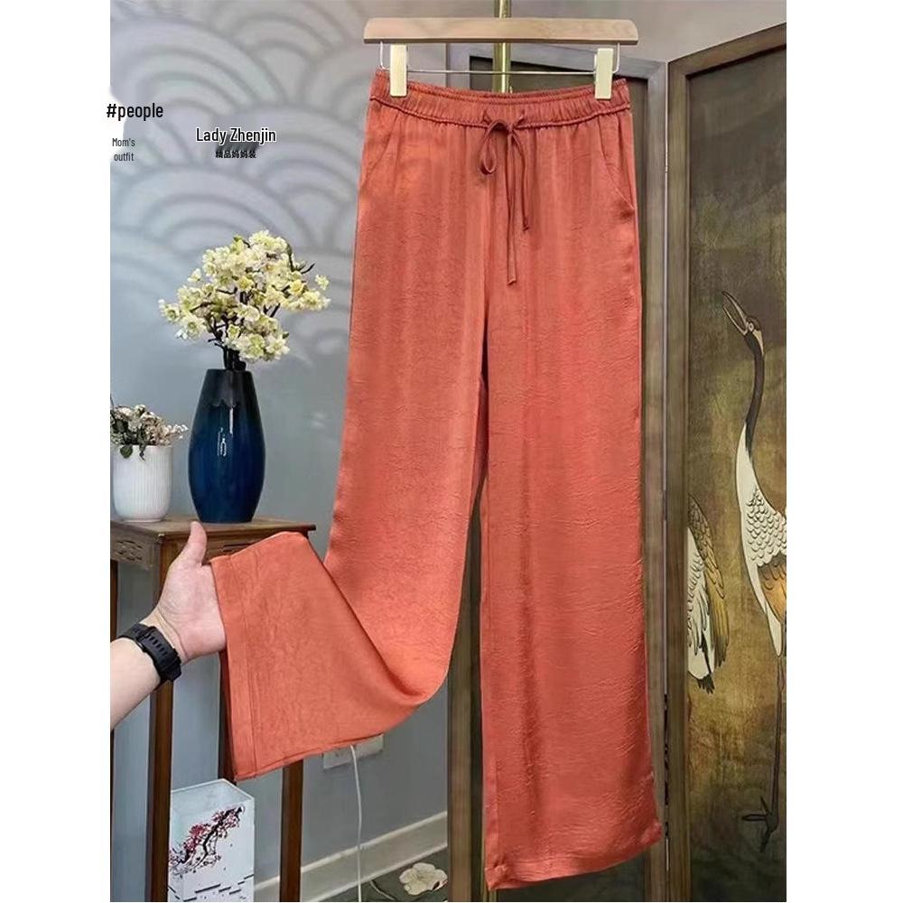 

2024 Summer Chinese-Style Wide-Leg Straight Pants with Elastic Waist L