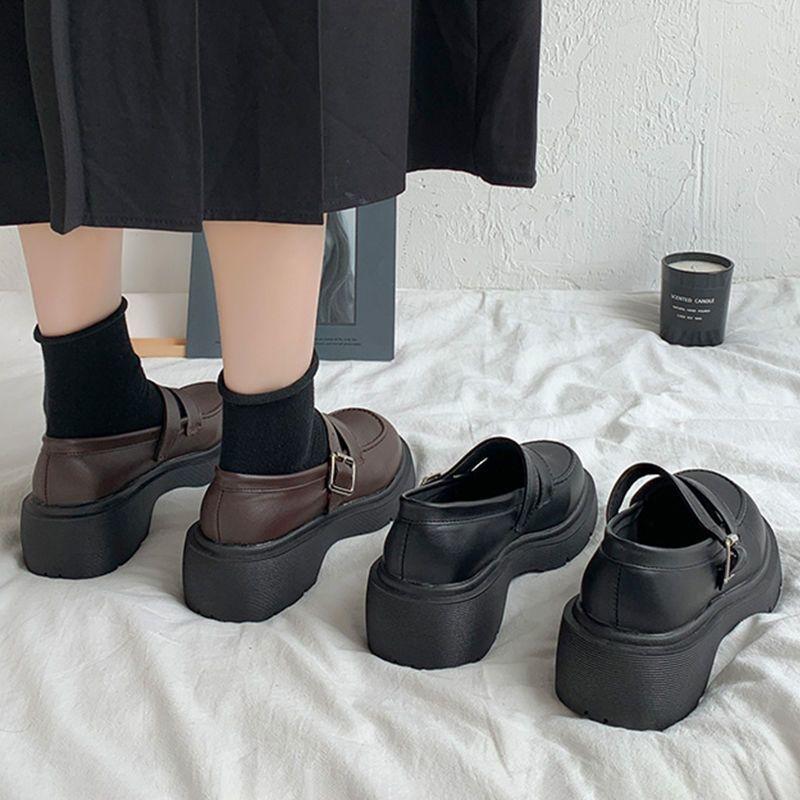 British small leather shoes women's spring spring spring with skirt French platform black retro Mary Jane shoes jk shoes Japanese
