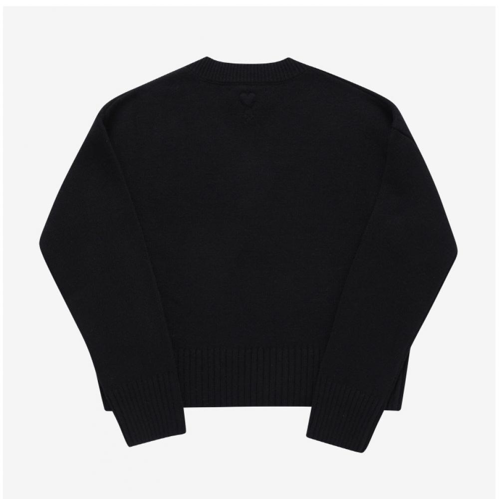 Ami Uks234 Kn0028 001 Ami De Coeur TOne On TOne Heart Logo V Neck Public Knit