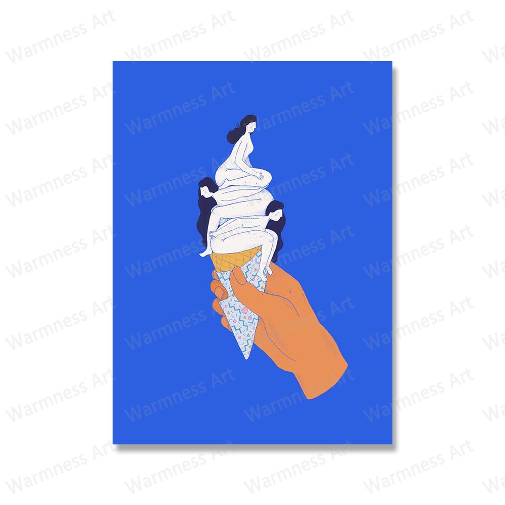 Nordic Girl With Food Posters Mojito Cocktail Canvas Painting Pizza Surfer Ice Cream Print Minimalist Picture Kitchen Home Decor