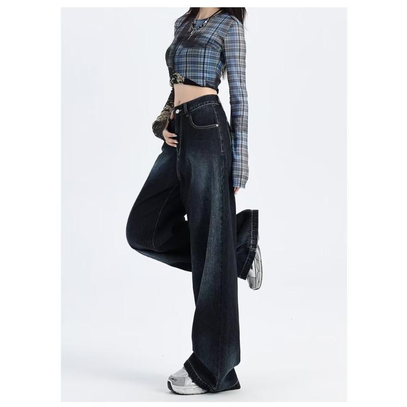 Autumn Winter High Waist Wide Leg Jeans Women Loose Casual Vintage Denim Pants All-match Straight Trousers