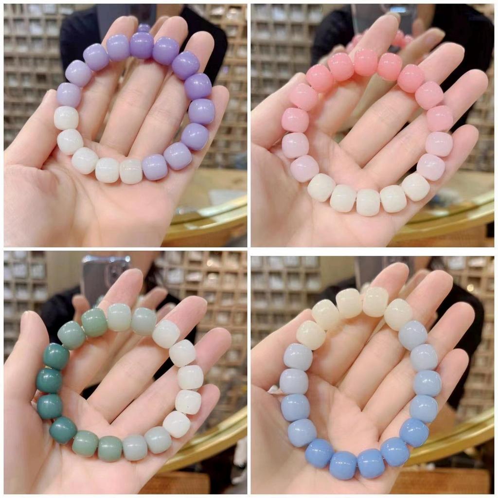 Verlaufenes Bodhi-Wurzel- und Jade-Stein-Armband - Natürlicher Kristallperlen-Schmuck für Mädchen