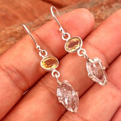 Citrín Granát Ametyst Karneol Herkimer Diamantové ručně vyráběné náušnice 925 Sterling Jemné šperky