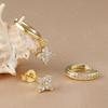 3PCS Fashion Gold Color Crystal Zirconia Drop Earrings Set for Women Stainless Steel Flower Dangle Earring Korean Jewelry aretes