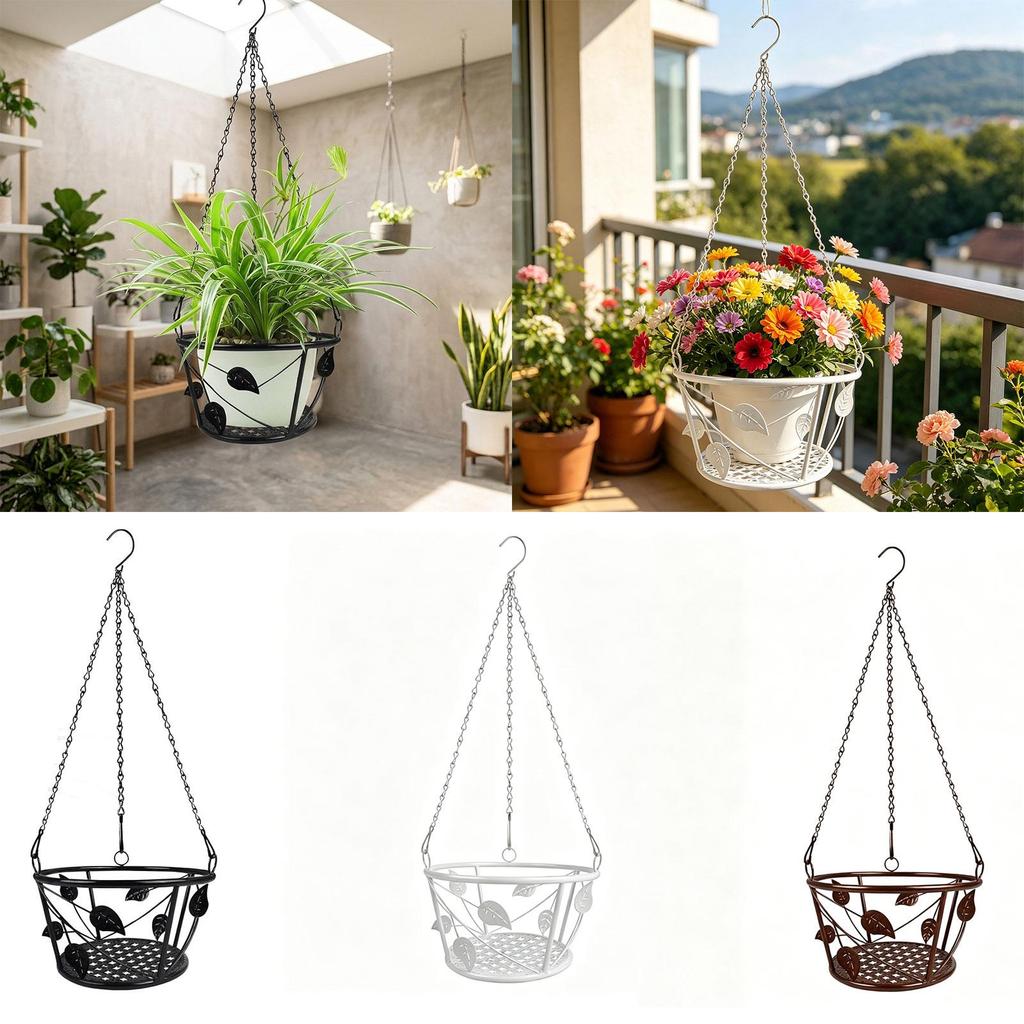 Planter Hanging Chain Home Decor Ornament Iron Elegant Hanging Plant Basket for Garden Porch Balcony Indoor Outdoor