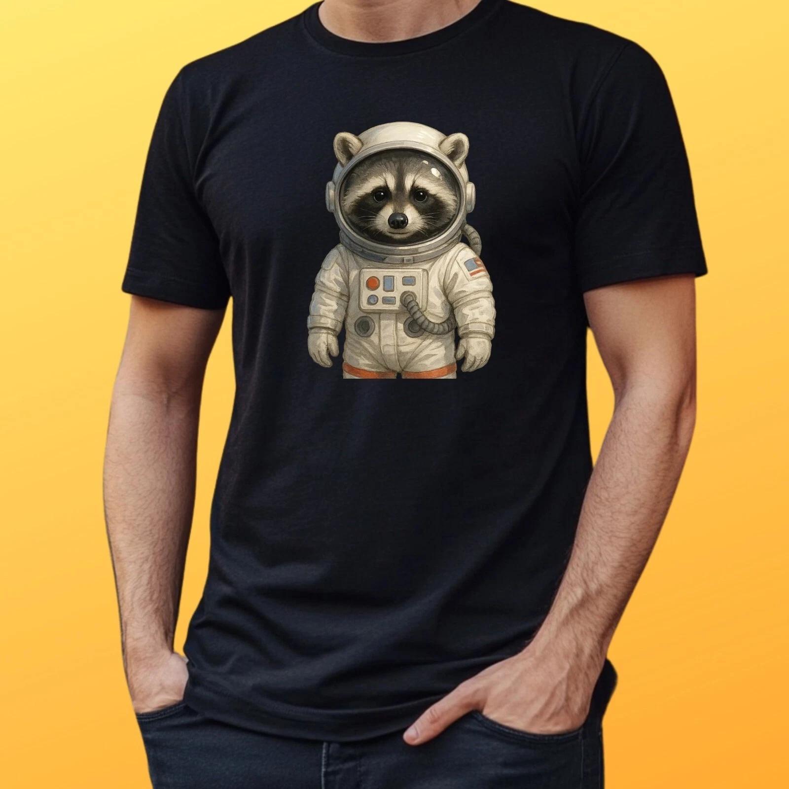 T-Shirt Herren Waschbär Astronaut Motiv Baumwolle Größe S bis 5XL XXL