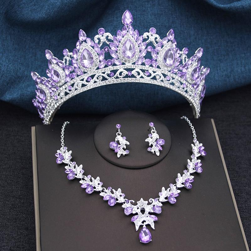 Vintage 3 Pcs Bridal Crown Sets Royal Queen Princess Tiaras and Necklace Set Wedding Bride Jewelry Sets Costume Accessories