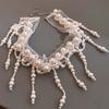 White Tassel Beads Necklace Creative Mesh Neck Jewelry Adjustable Pearl Lace Choker  Women