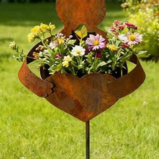 Plantação de Metal Vintage em Forma de Coelho para Páscoa, Estaca de Jardim, Silhueta de Coelho Rústica, Decoração de Quintal com Acabamento em Pátina para Jardim Externo, Plantas de Flores da Primavera