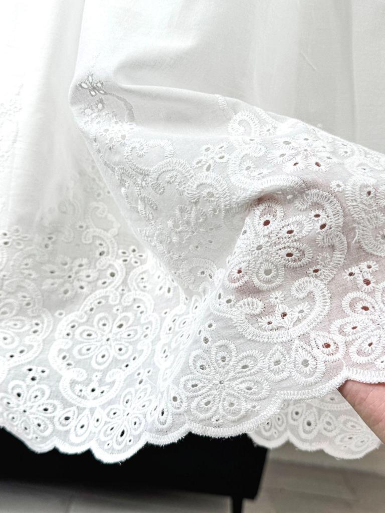 French Embroidered Lace High-Waist A-Line Flared Skirt for Women - Spring/Summer 2026 Collection (White)