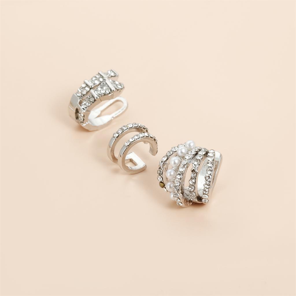 3Pcs U Shape Ear Clip Pearls and Crystals Combination Jewelry Versatile Stylish Decoration