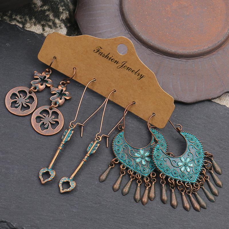 Zestaw Vintage Geometryczne Okrągłe Kolczyki Wiszące z Kwiatami dla Kobiet Boho Wielokolorowe Kryształowe Żywiczne Kolczyki z Frędzlami Biżuteria Prezent