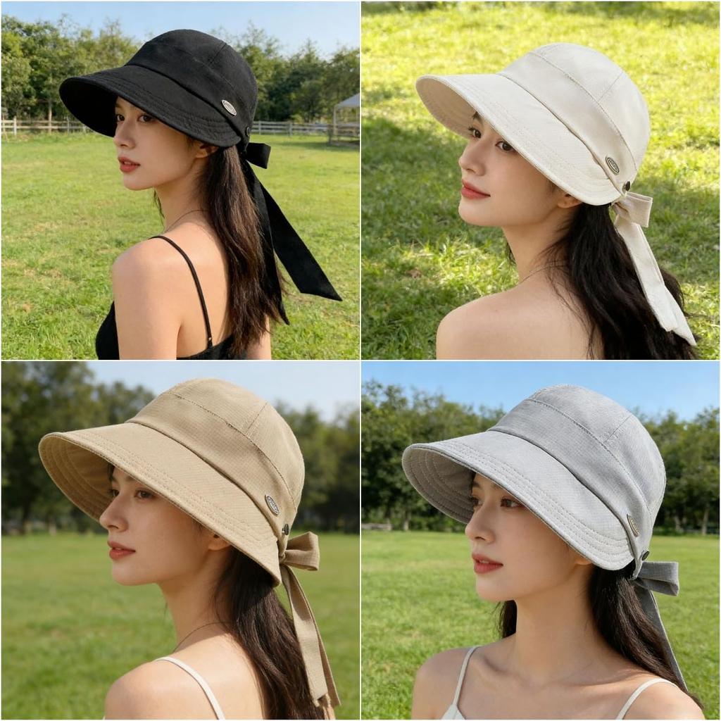 UV Protection Bow Tie Belt UV Sunburn Wide Sweat Slimming YFM05 [Qzkouma] Women's Hat, Cap, Protection, Breathable, Prevention, Brim, Absorbing,