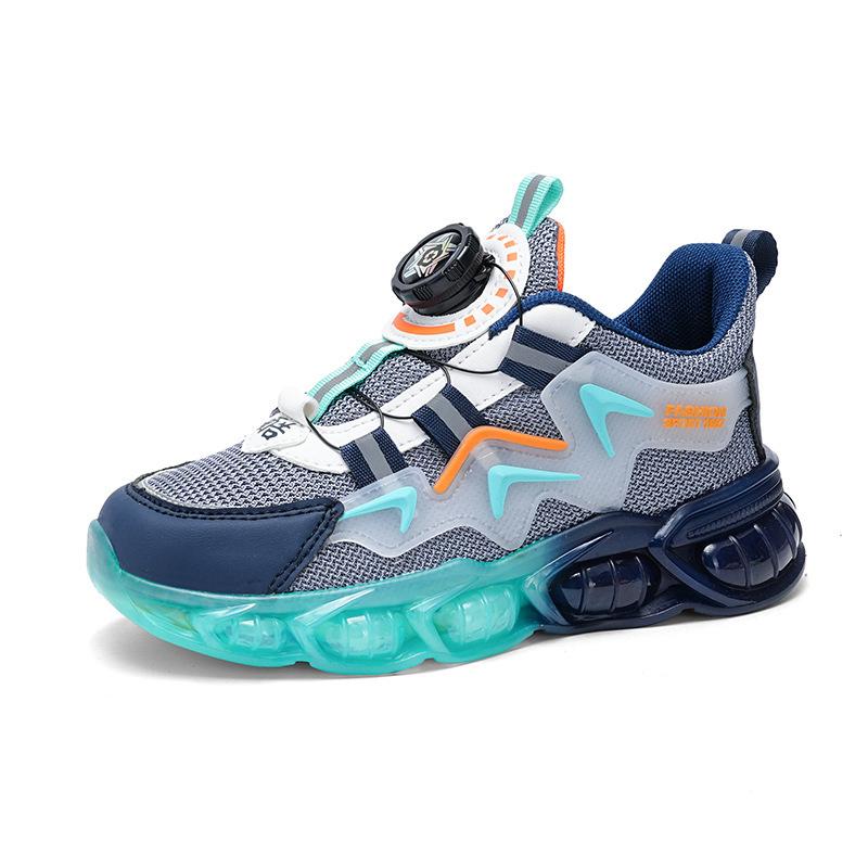 Boys' Shoes Autumn and Winter New Mesh Rotating Buckle Leather Children's Sports Shoes Medium and Older Children's Leisure Girls' Travel Shoes